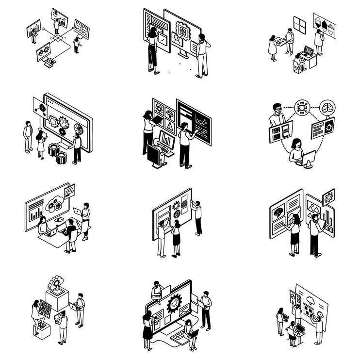 Vector characters working with generative ai model tools deep learning artificial intelligence algorithm