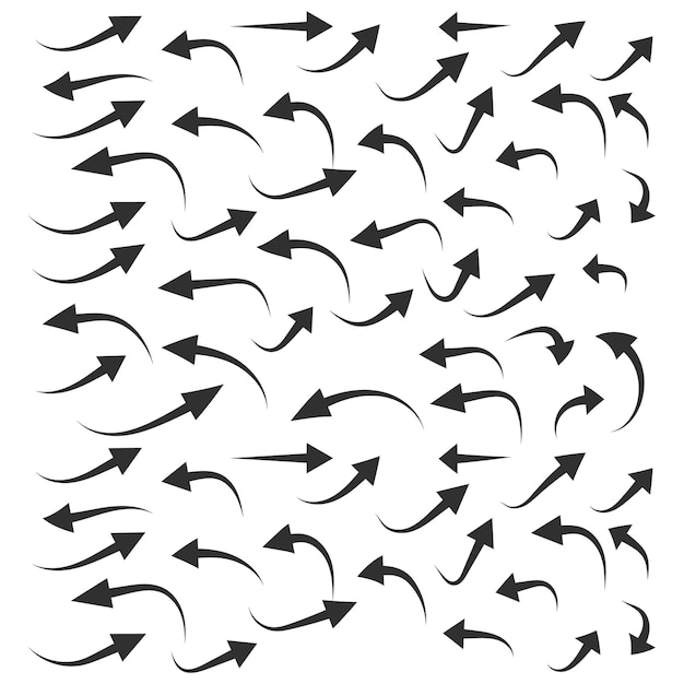 Угольные стрелки векторные иконы набор Рука нарисована свободной рукой различные изогнутые линии вихри стрелки Дудл