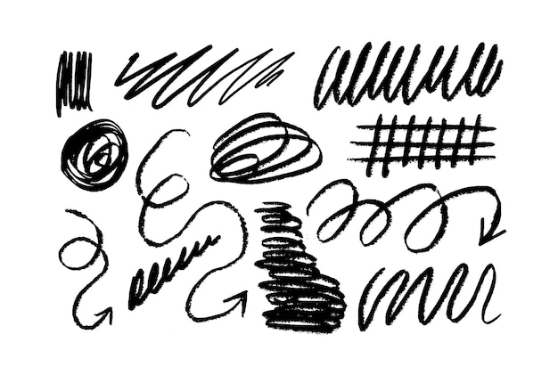 Vector charcoal graffiti doodle punk and grunge shapes collection hand drawn abstract scribbles squiggles