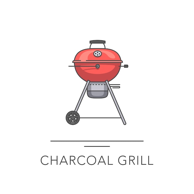 Charcoal grill outline colorful vector illustration