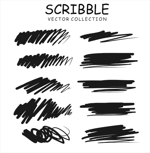 Charcoal pencil curly lines and squiggles Scribble brush strokes vector set Hand drawn marker