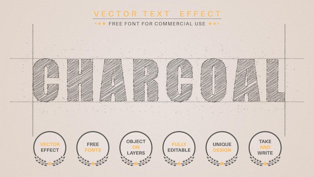 Vector charcoal pencil  - editable text effect,  font style.