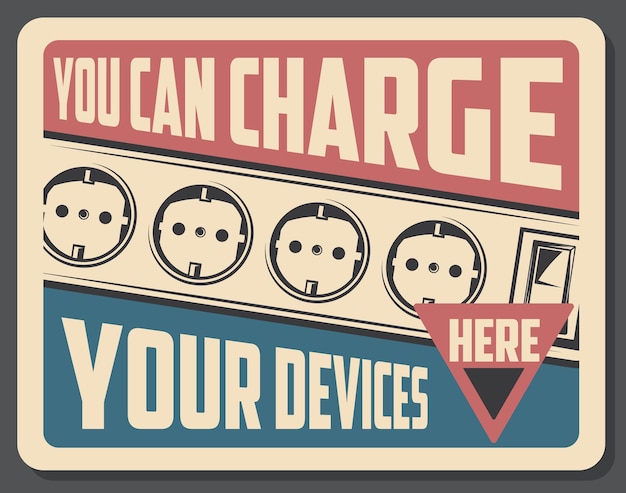 Vector charge device retro poster with sockets