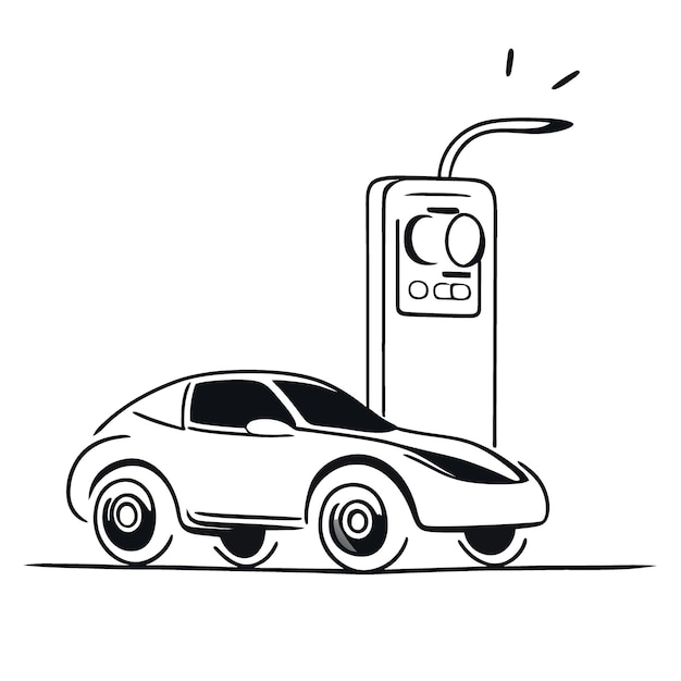 charging station for an electric car on white background vector illustration doodle line art