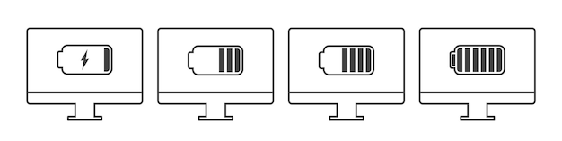 Charging your computer at different battery levels Gradual charging icons set