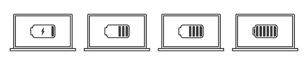 Charging your phone at different battery levels. Gradual charging icons set.