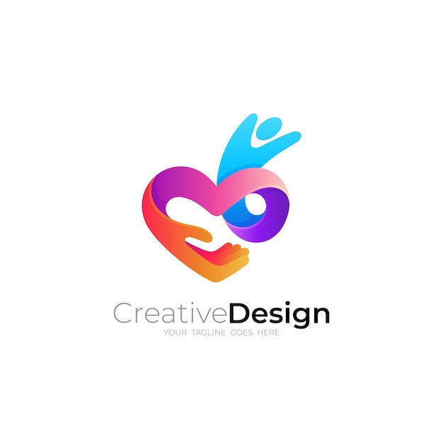 Charity design template love logo and people care icons