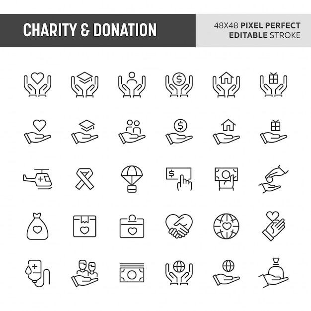 Vector charity & donation icon set