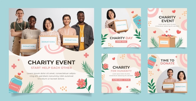 Vector charity event hand drawn flat ig posts