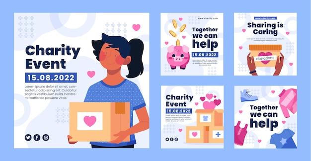 Vector charity event instagram posts template design