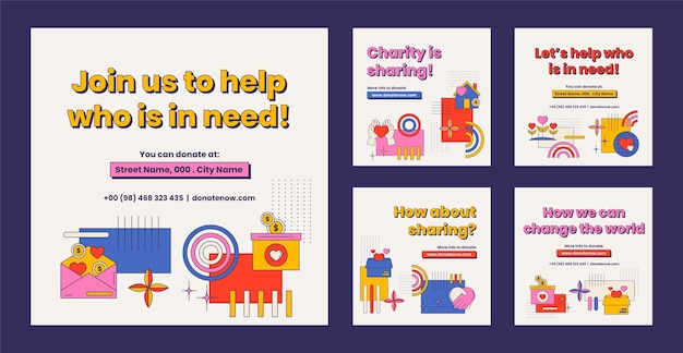 Vector charity event instagram posts template design