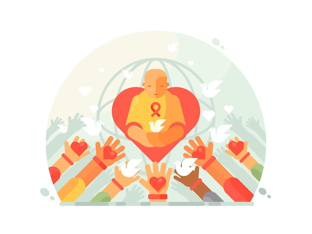 Vector charity and help. give love and peace, hand with heart.  illustration