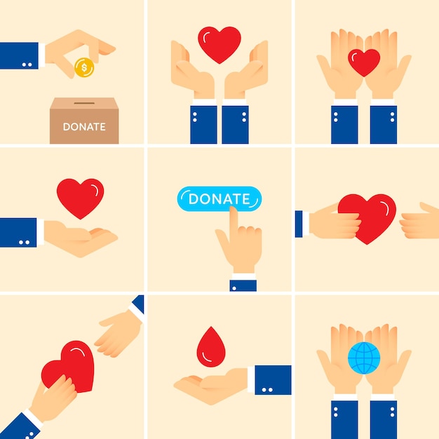 Charity helping hands illustratie set