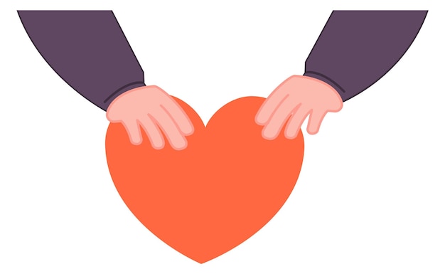 Charity icon heart in human hands color symbol