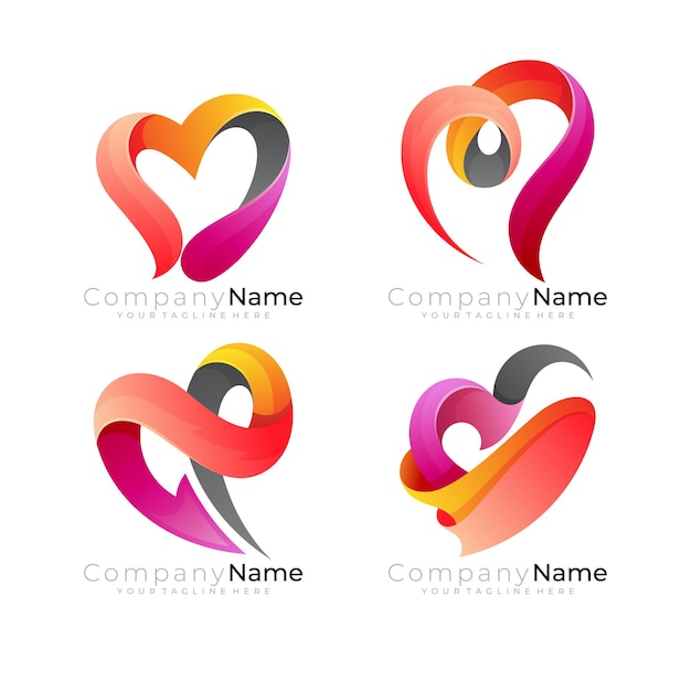 Vettore logo di beneficenza con icone social di design d'amore, cura del cuore