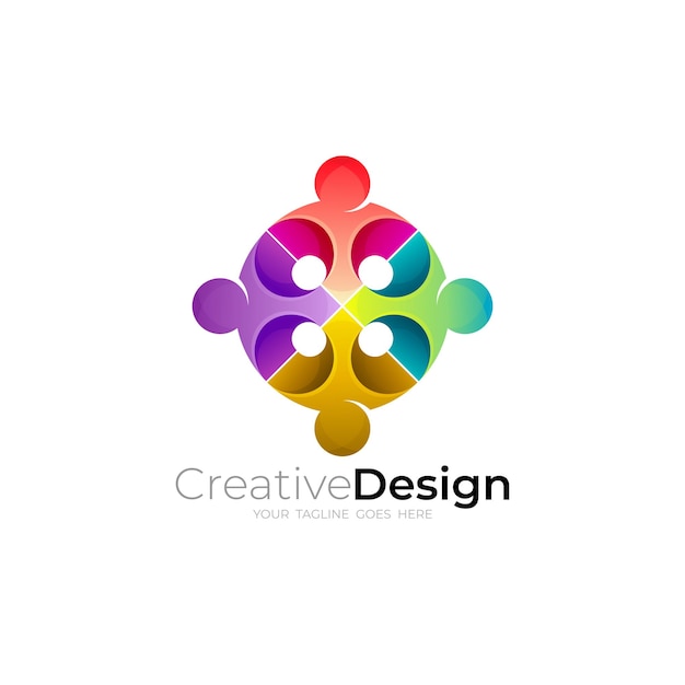 Charity logo with people care design community icon