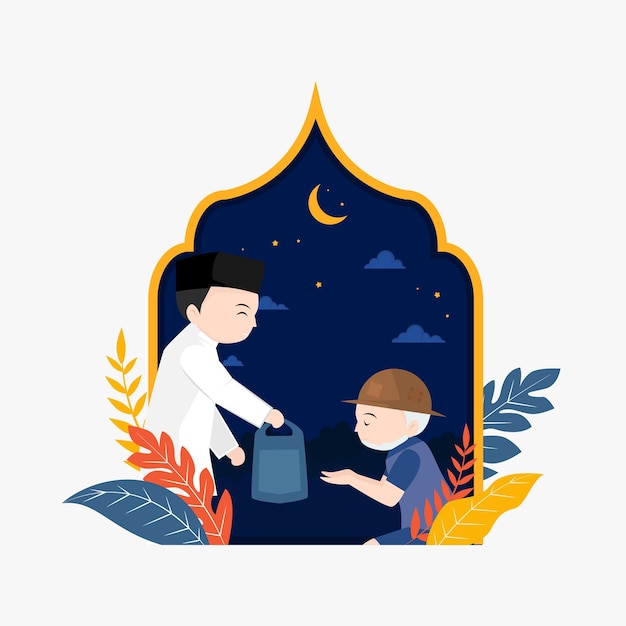 Charity muslim character flat illustration