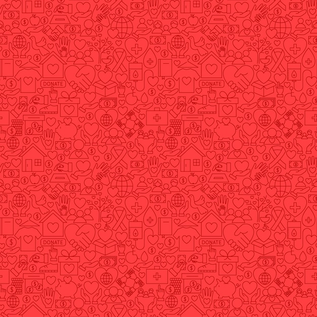 Charity red line seamless pattern. vector illustration of outline tileable background