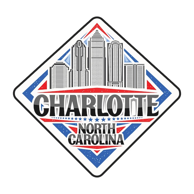 Charlotte Skyline Landmark Vlag Sticker Embleem Badge Reizen Souvenir Illustratie