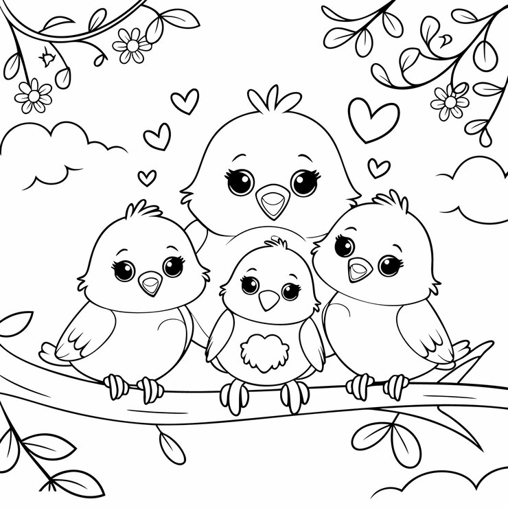 Vector charmante lijntekening van schattige vogels voor kinderen kleurboek