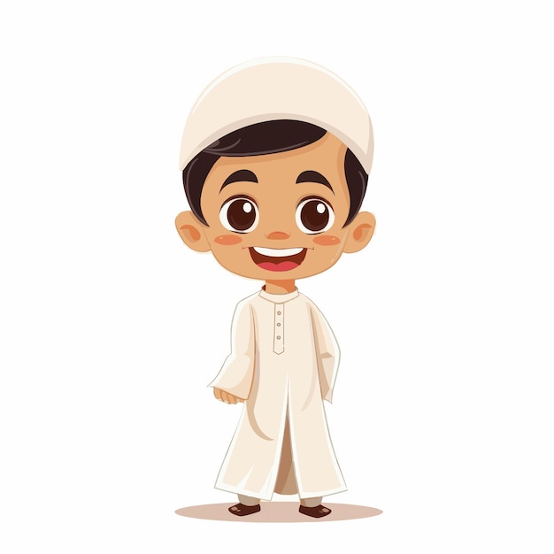Charmante vectorkunst van een moslimjongen die vreugde en culturele acceptatie uitstraalt