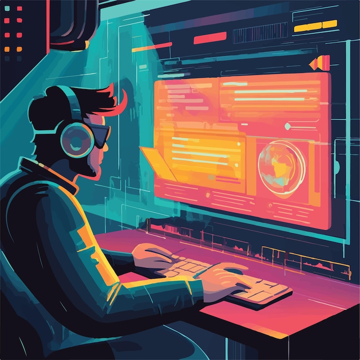 Vector charming futuristic worker vector illustration vector illustration
