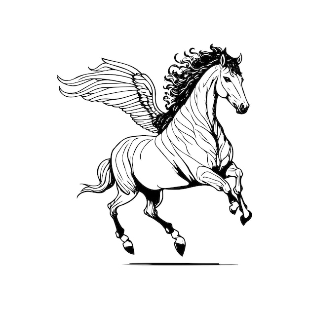Эскиз очаровательной лошади Креативный и забавный мультипликационный персонаж, нарисованный вручную