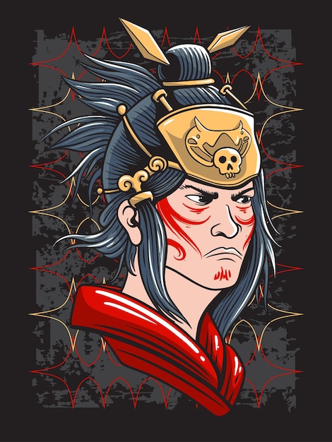 Vettore affascinante illustrazione del personaggio samurai giapponese