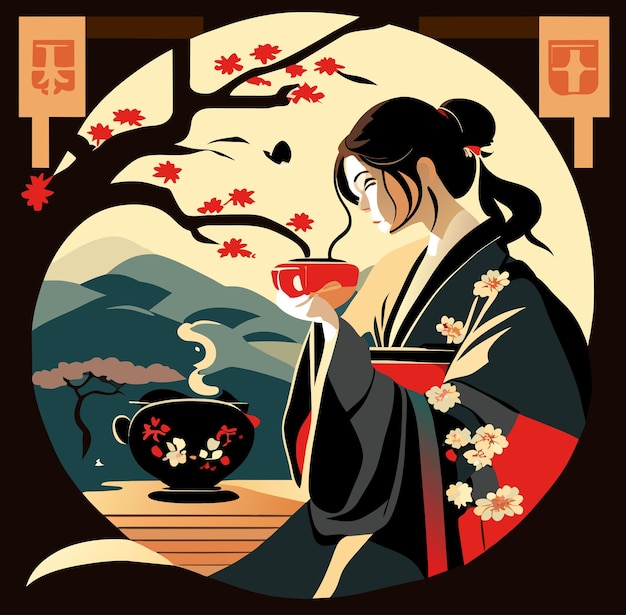 Vector charming japanese tea ceremony