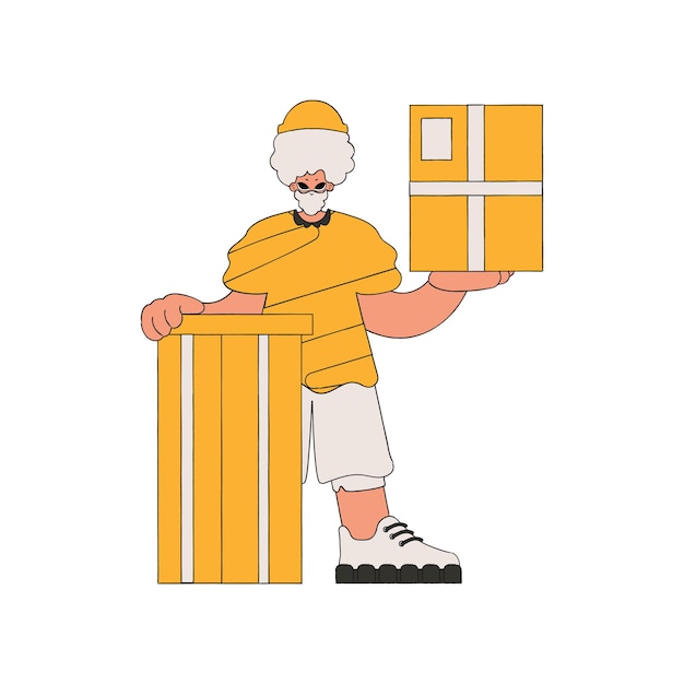 Vector charming man holding boxes parcel and cargo transportation
