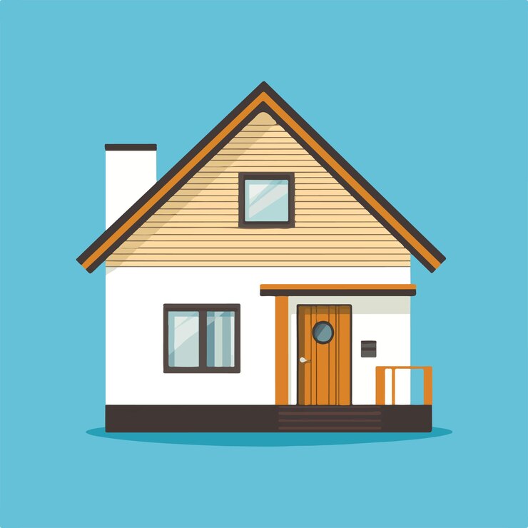 Vector charming minimalist suburban home with wooden accents vector illustration