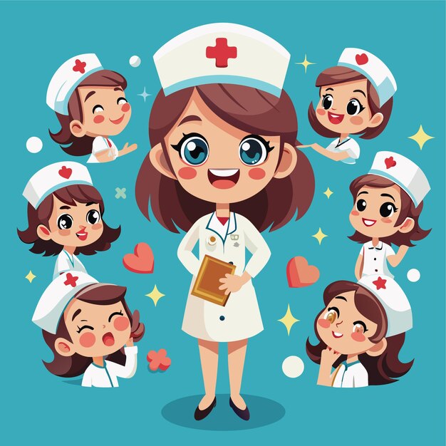 Vector charming nurse expressions set