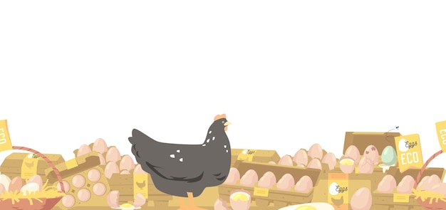 ベクトル 愛らしい鶏と卵をフィーチャーした魅力的なシームレス パターンは、イースターのお祝いやエコ ファームをテーマにしたプロジェクトに最適な楽しくて気まぐれなデザインを作成します漫画のベクトル図