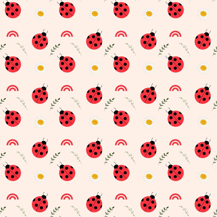 Vector a charming seamless pattern ladybugs and chamomile