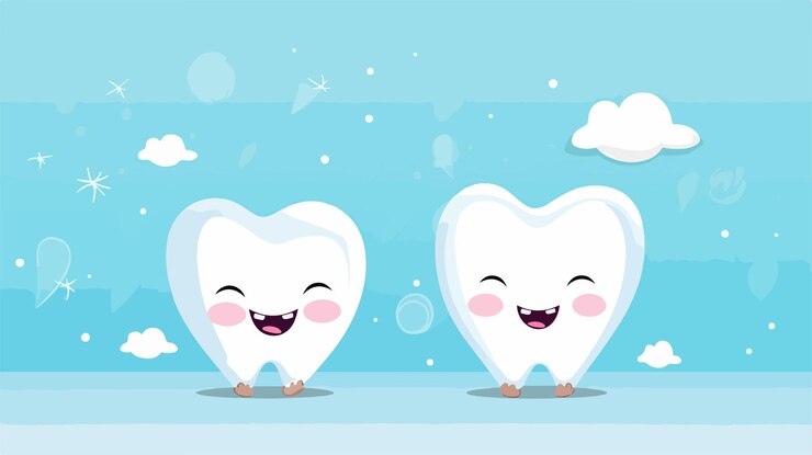 Vector charming smile of a small tooth on white background
