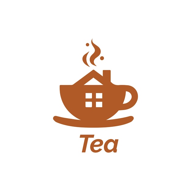 Vector charming teahouse logo design featuring a combination of house and tea cup