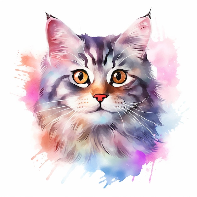 Vector charming white canvas cat watercolor illustration