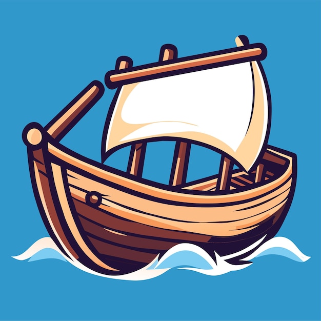 Premium Vector  Charming wooden boat cartoon illustration vintage