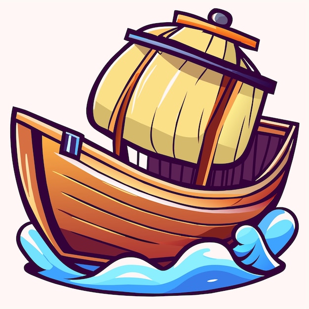 Charming wooden boat cartoon illustration vintage sailboats vintage wooden sail boat ship icon