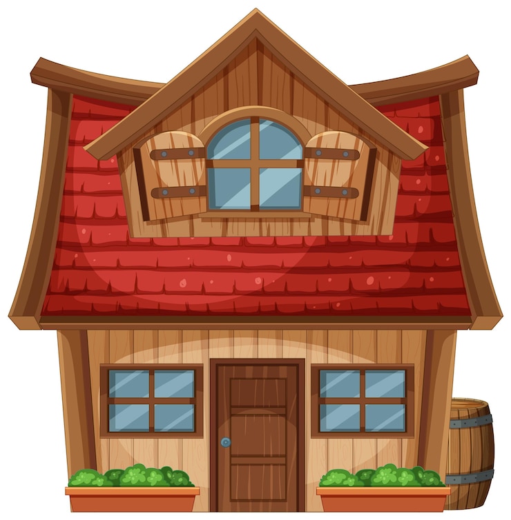Vector charming wooden house with red roof