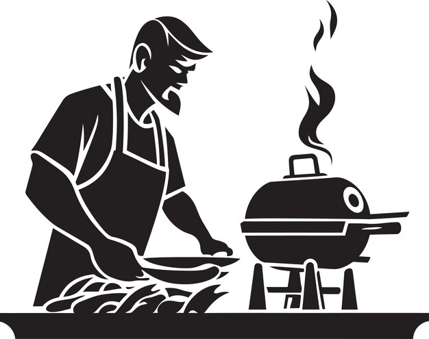 Vector charred canvas black vector bbq emblem bbq blaze man icon in vector format