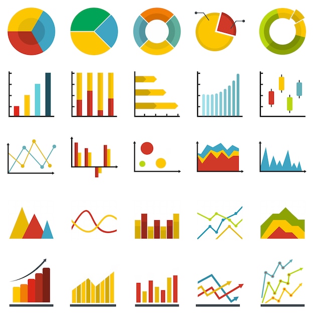 Chart diagram icon set isolated