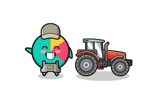 La mascotte dell'agricoltore grafico in piedi accanto a un design carino del trattore