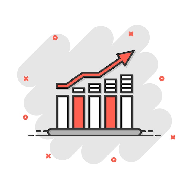 コミック スタイルのグラフ グラフ アイコン矢印成長分離白地分析スプラッシュ効果ビジネス コンセプトの漫画ベクトル図