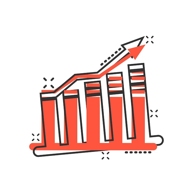コミック スタイルのグラフ グラフ アイコン矢印成長分離白地分析スプラッシュ効果ビジネス コンセプトの漫画ベクトル図