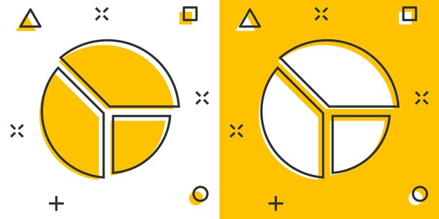 Icona del grafico in stile fumetto illustrazione del vettore del fumetto del diagramma su sfondo bianco isolato concetto di business con effetto splash delle statistiche