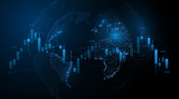 Chart of investment financial data with glowing globe Modern technology background World stock market investment trading graph Business concept Vector illustration