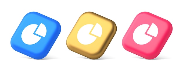 Chart pie diagram piece button business presentation financial report 3d realistic icons