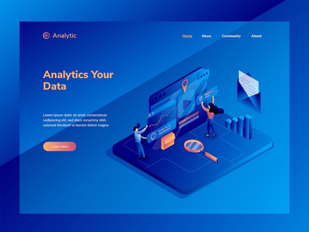 Charts and analysis statistic isometric illustration