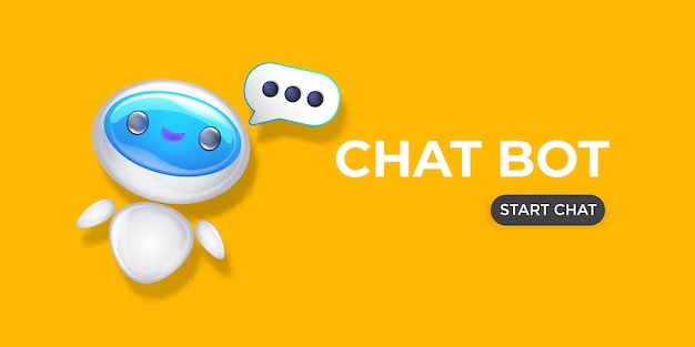 Vector chat bot banner design template with cute robot character